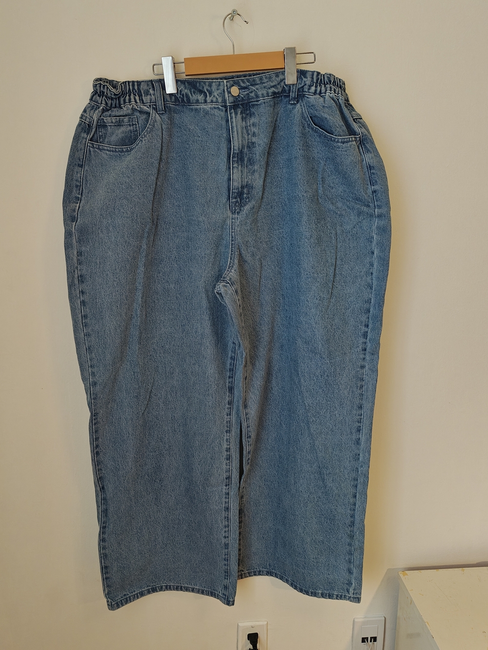 Women's Blue Elastic Waist Jeans Shiny By Nature